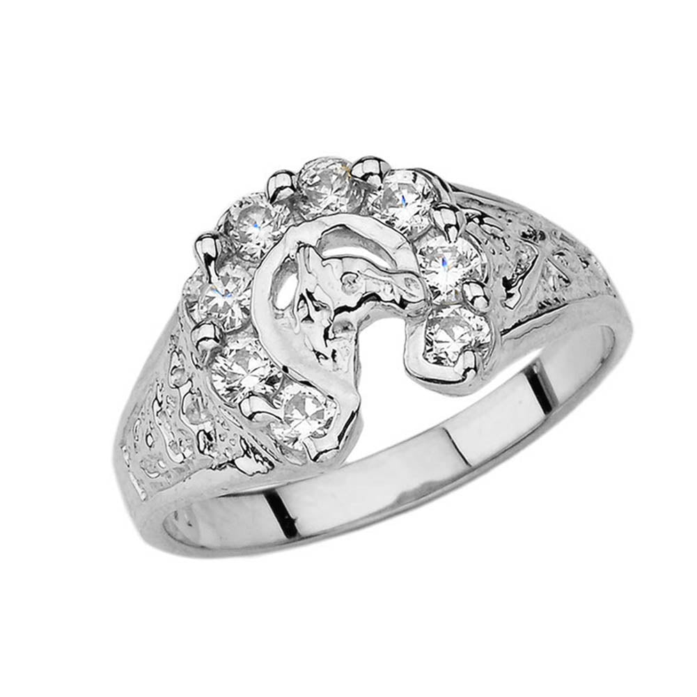 Sterling Silver 1ct Cubic Zirconia Lucky Horseshoe Ring