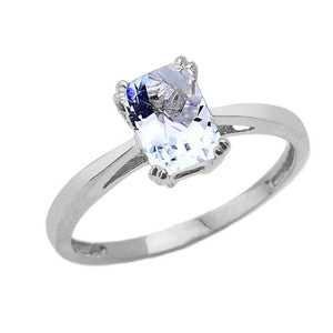 Sterling Silver 1ct Personalized Lab Created Emerald Cut Birthstone Ring, view 3