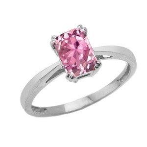 Sterling Silver 1ct Personalized Lab Created Emerald Cut Birthstone Ring, view 4