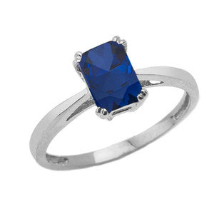 Sterling Silver 1ct Personalized Lab Created Emerald Cut Birthstone Ring, view 5