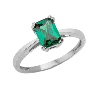 Sterling Silver 1ct Personalized Lab Created Emerald Cut Birthstone Ring, view 8