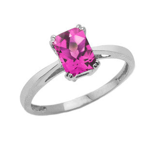 Sterling Silver 1ct Personalized Lab Created Emerald Cut Birthstone Ring, view 10