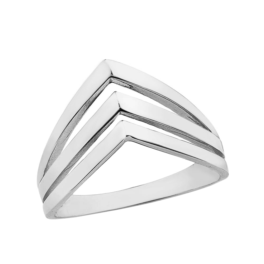 Sterling Silver 3-Row Chevron Band V Ring