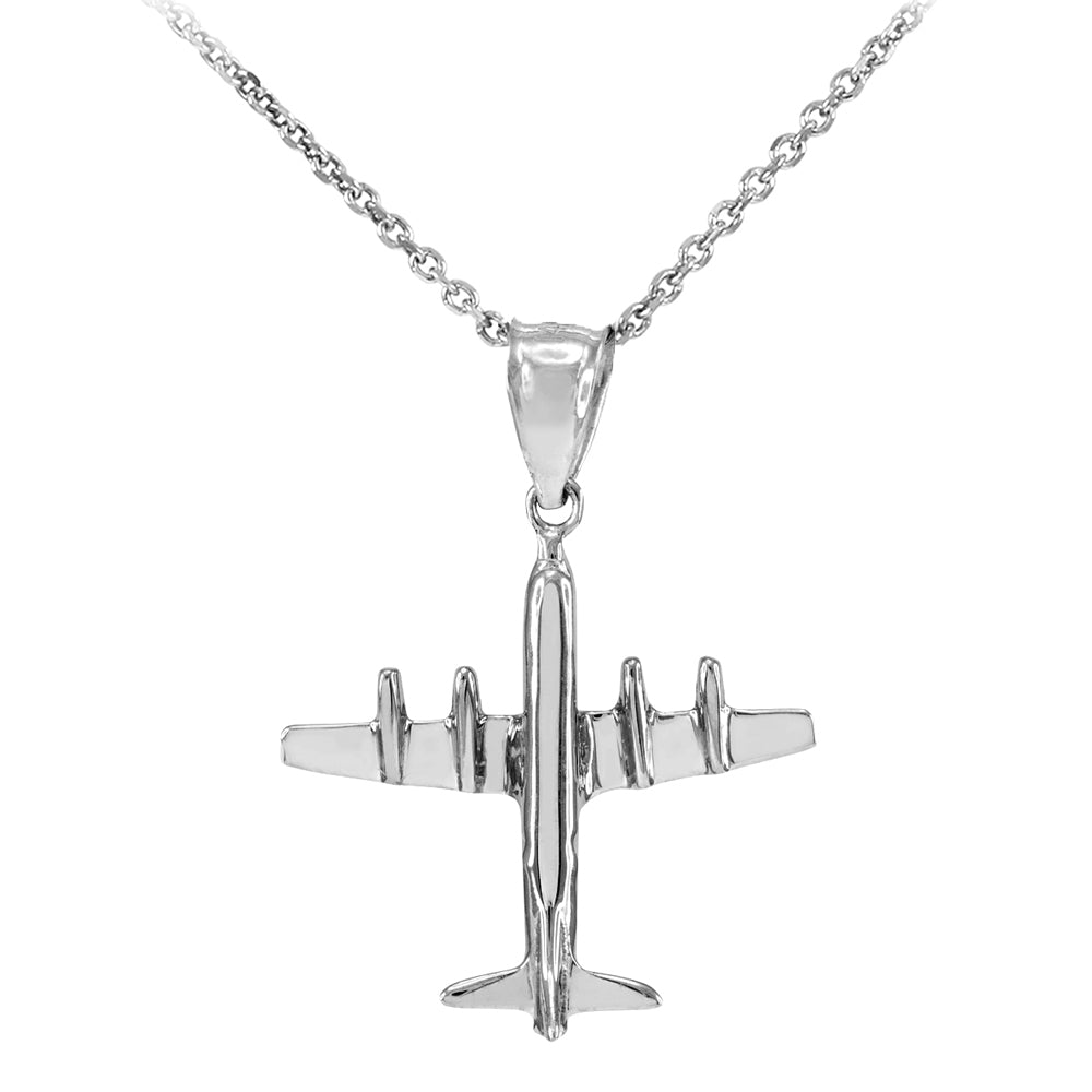 Sterling Silver 3D Airplane Pendant Necklace
