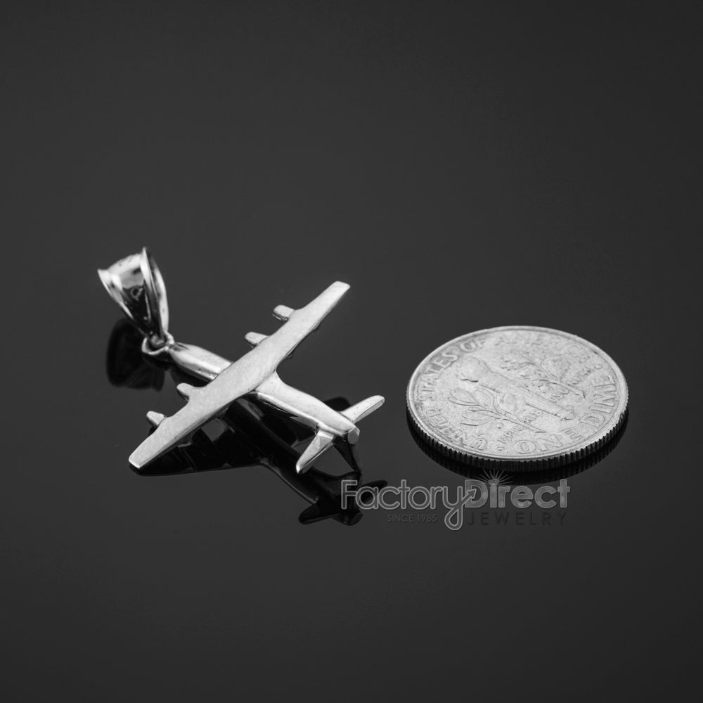 Sterling Silver 3D Airplane Pendant Necklace, view 3