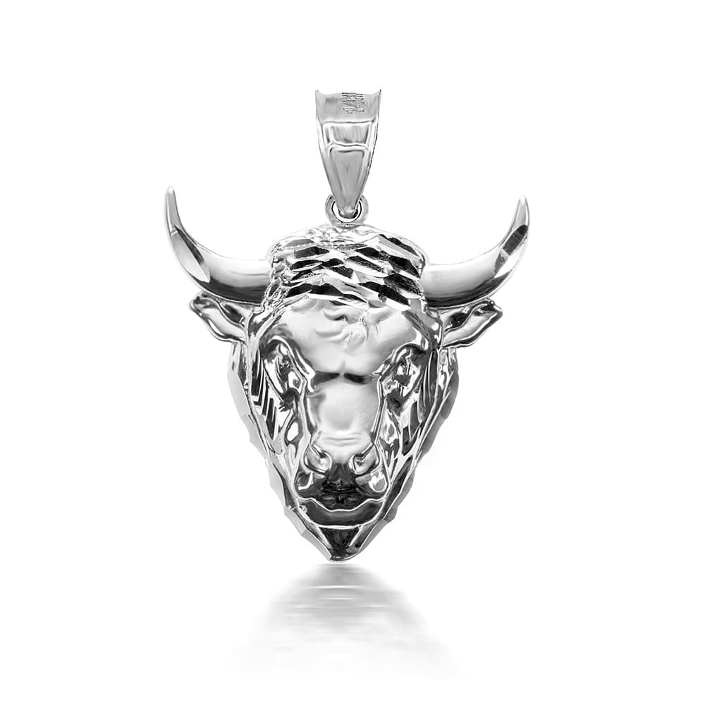 Sterling Silver 3D Bull Head Caged Back Pendant Necklace