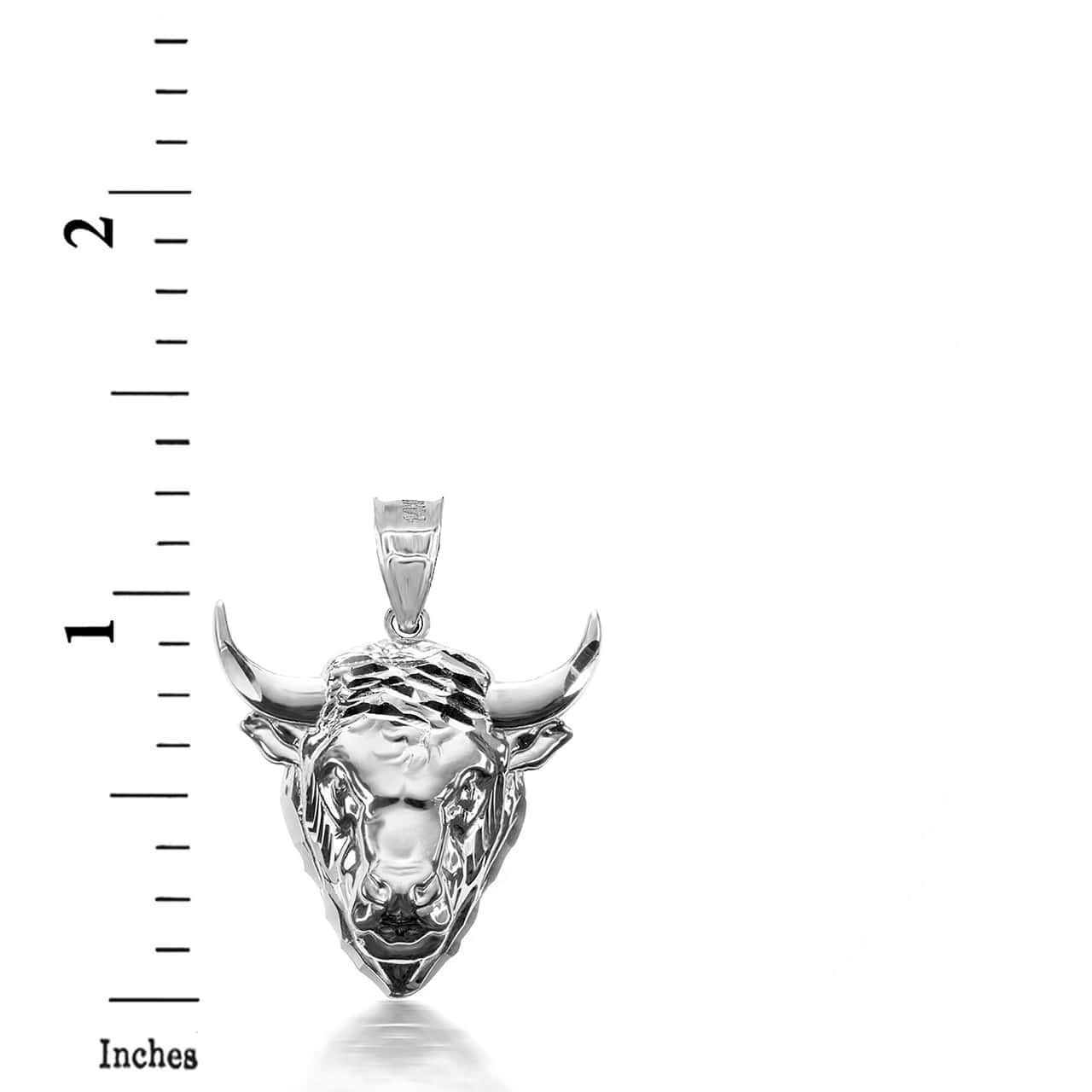 Sterling Silver 3D Bull Head Caged Back Pendant Necklace, view 3