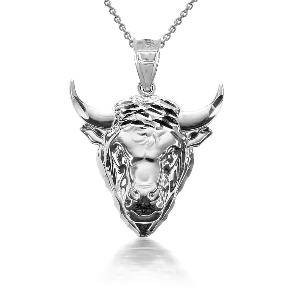 Sterling Silver 3D Bull Head Caged Back Pendant Necklace, view 4