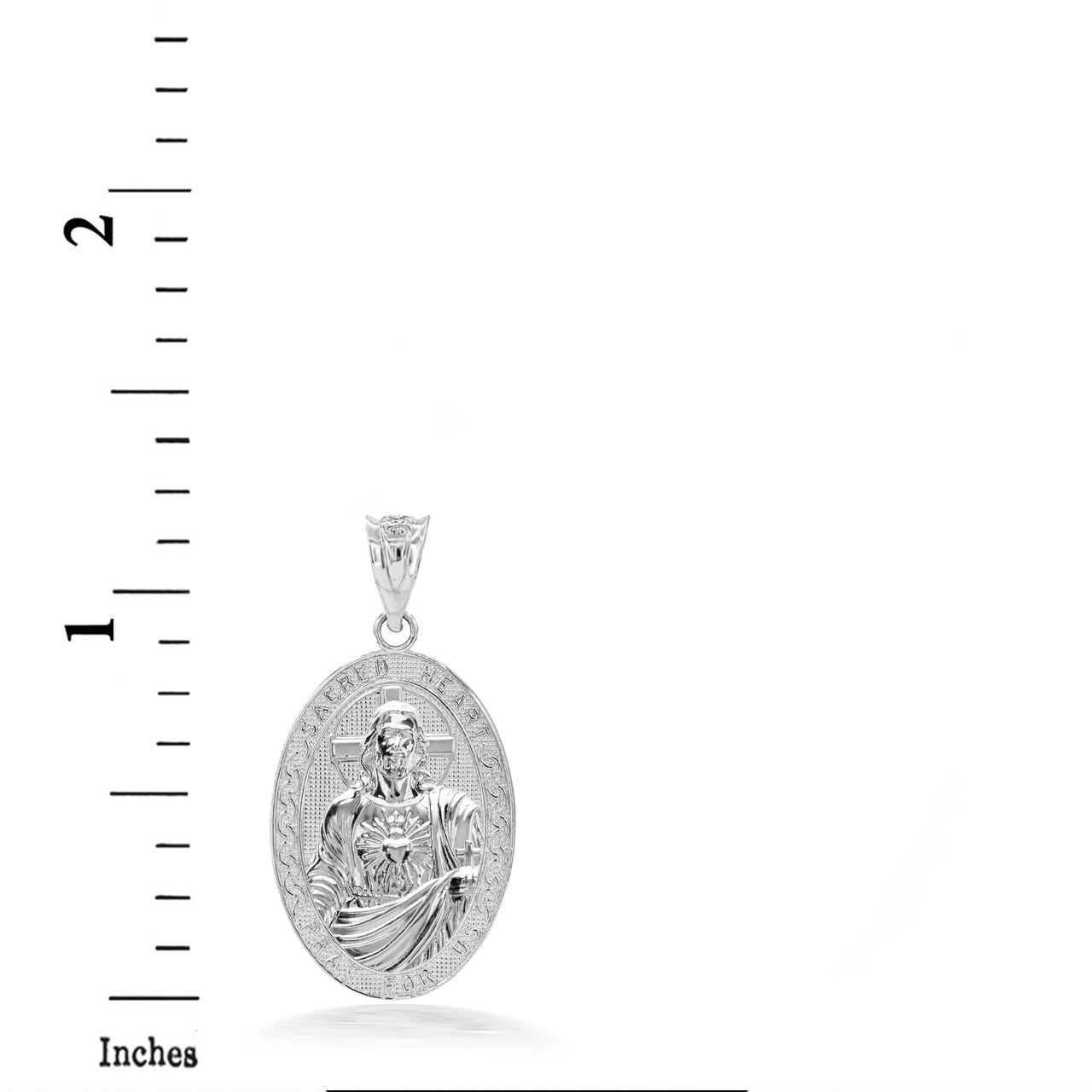 Sterling Silver 3D Jesus Christ Sacred Heart Narrow Oval Pendant Necklace, view 4