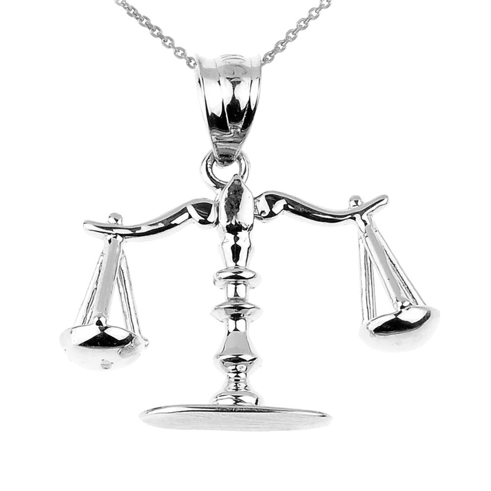 Sterling Silver 3D Scales of Justice Charm Pendant Necklace