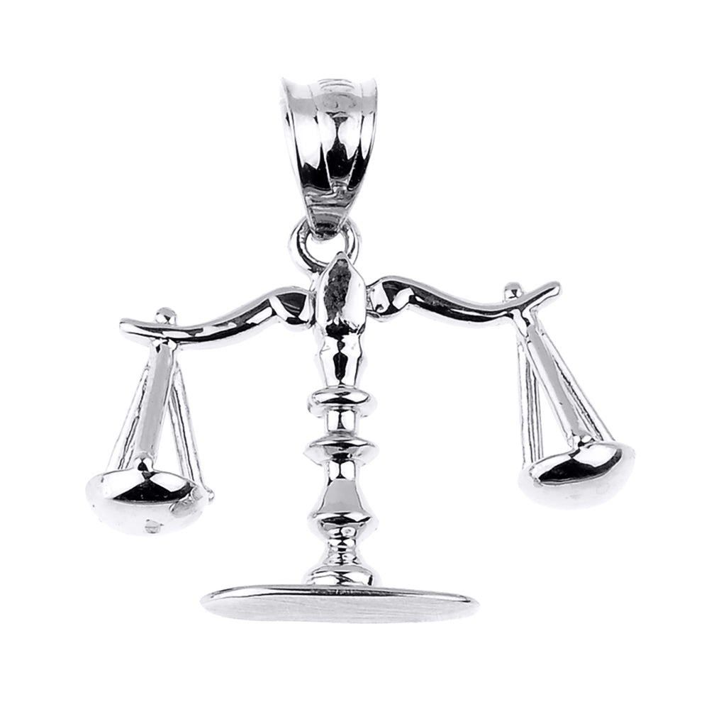 Sterling Silver 3D Scales of Justice Charm Pendant Necklace, view 2