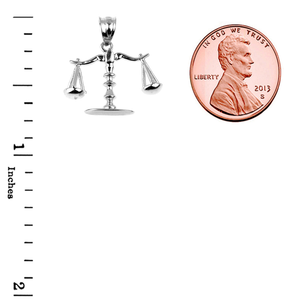 Sterling Silver 3D Scales of Justice Charm Pendant Necklace, view 3