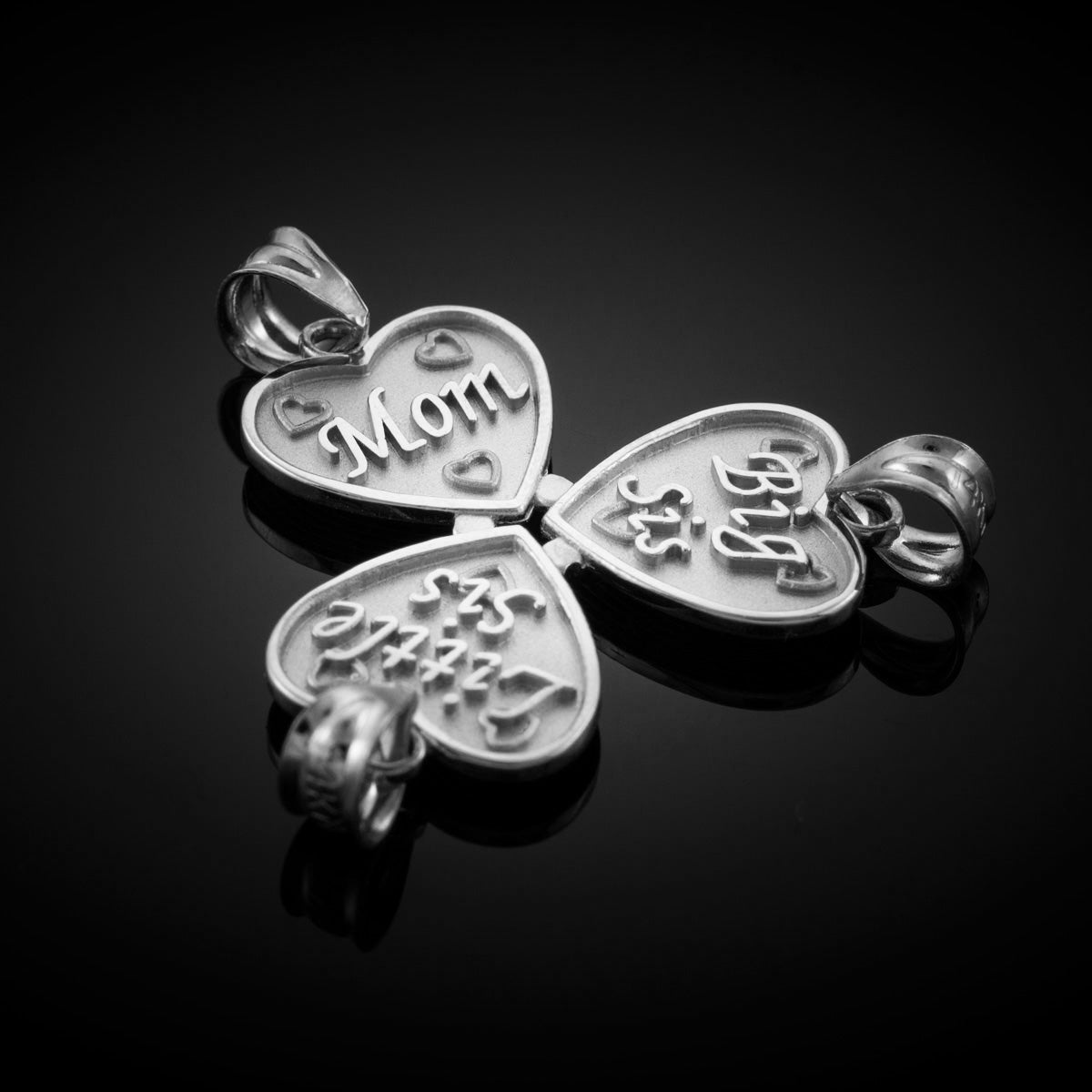 Sterling Silver 3pc 'Mom' 'Big Sis' 'Little Sis' Heart Pendant Necklace Set, view 3