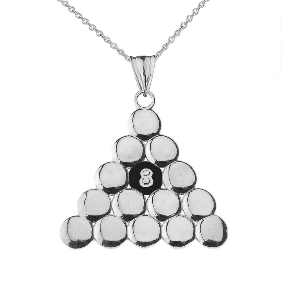 Sterling Silver 8 Ball Pool Billiards Rack Pendant Necklace