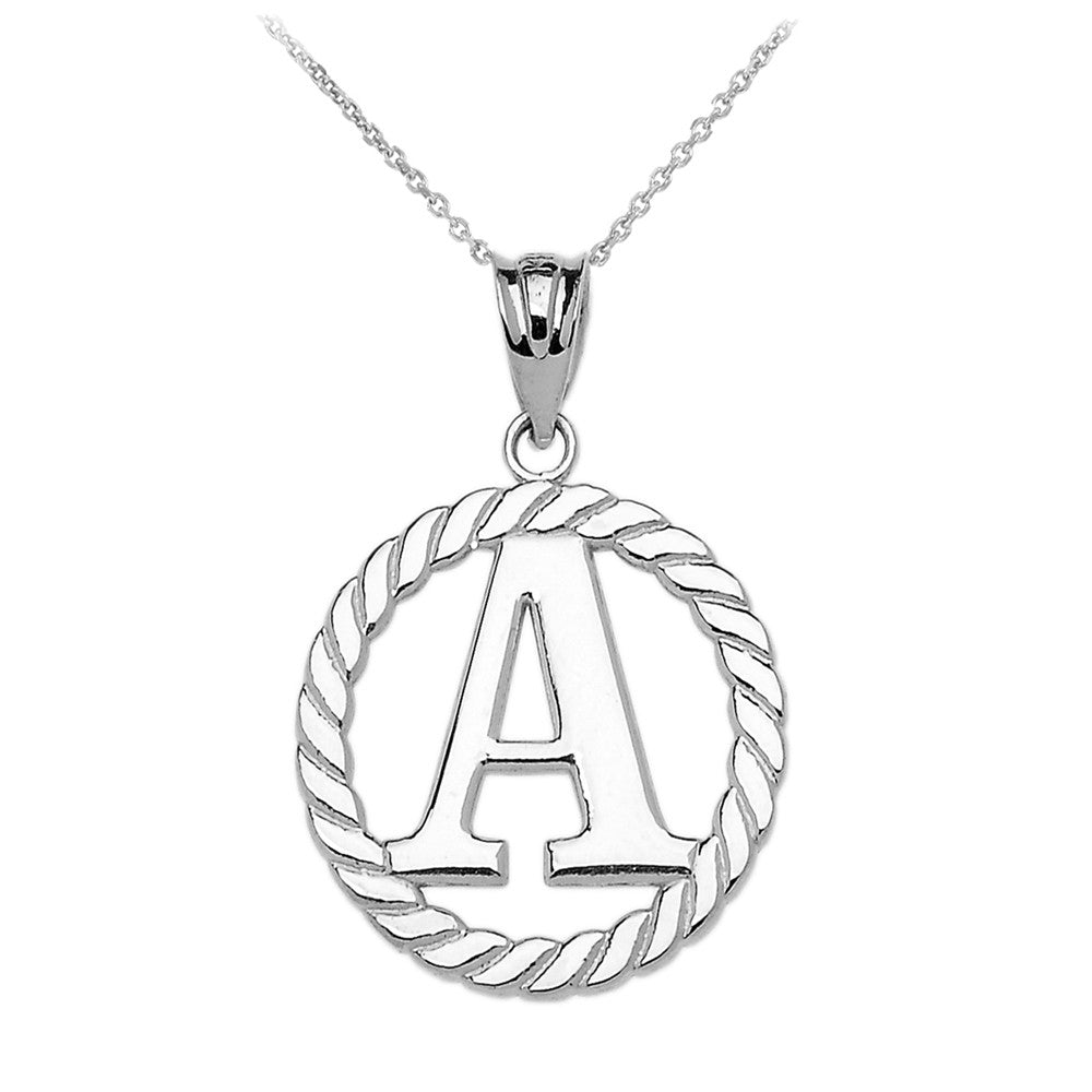 Sterling Silver "A-Z" Initial In Rope Circle Pendant Necklace