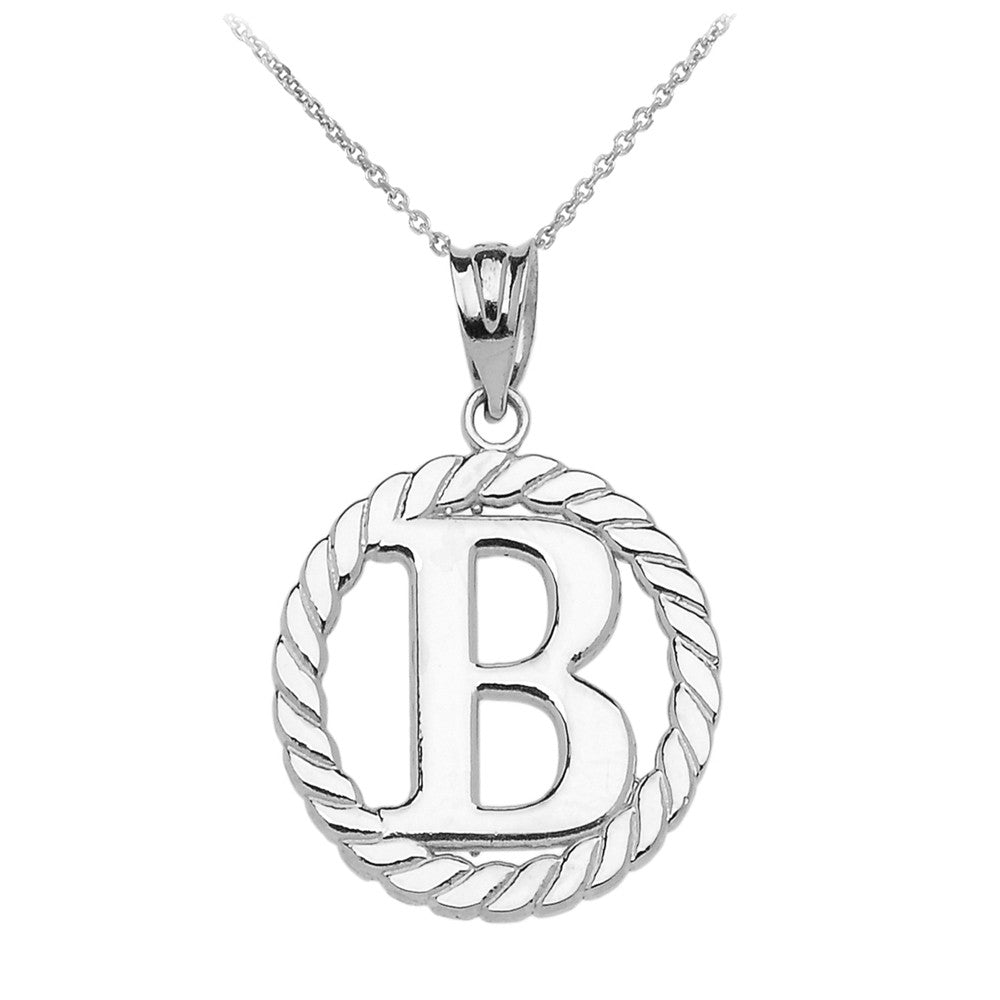 Sterling Silver "A-Z" Initial In Rope Circle Pendant Necklace, view 2