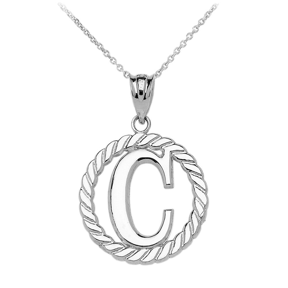 Sterling Silver "A-Z" Initial In Rope Circle Pendant Necklace, view 3