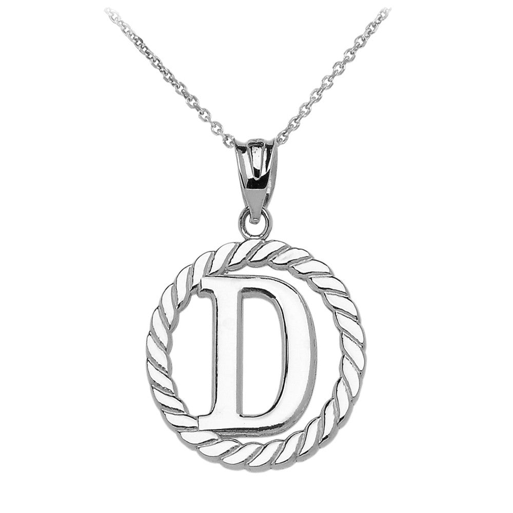 Sterling Silver "A-Z" Initial In Rope Circle Pendant Necklace, view 4