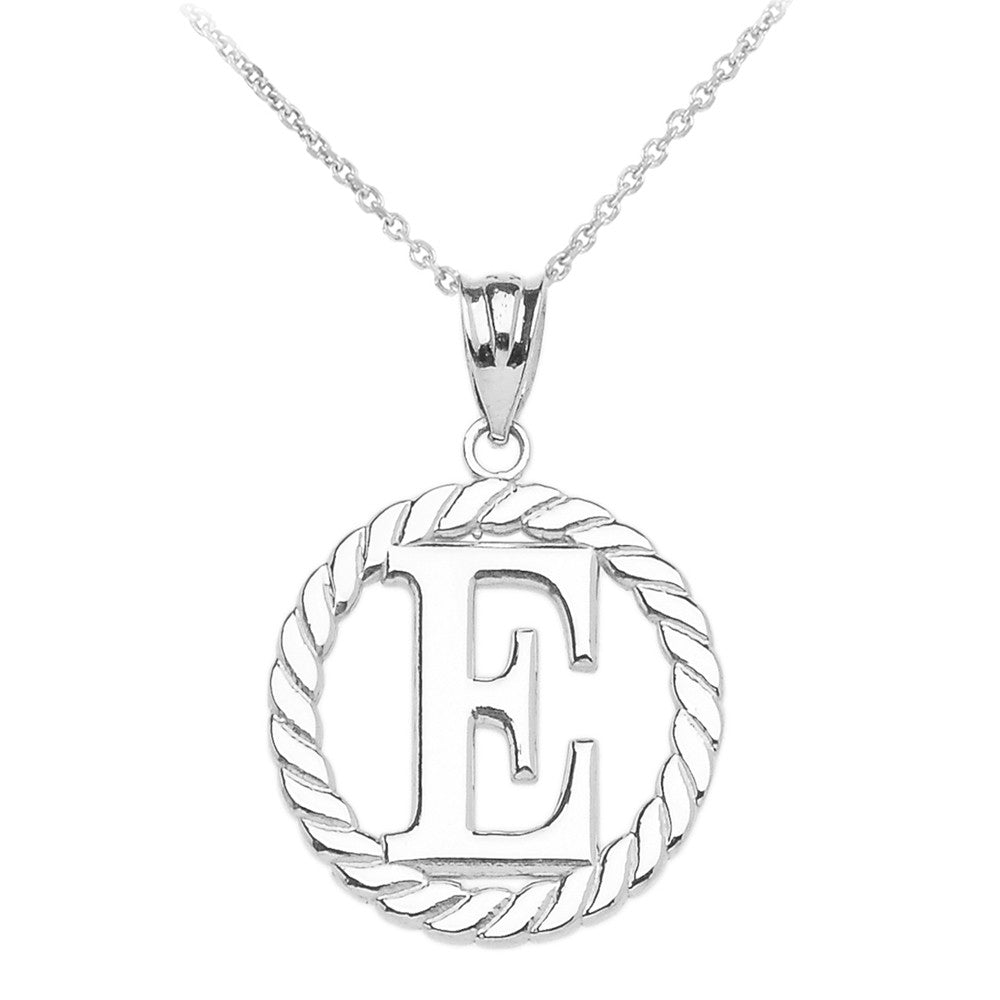 Sterling Silver "A-Z" Initial In Rope Circle Pendant Necklace, view 5