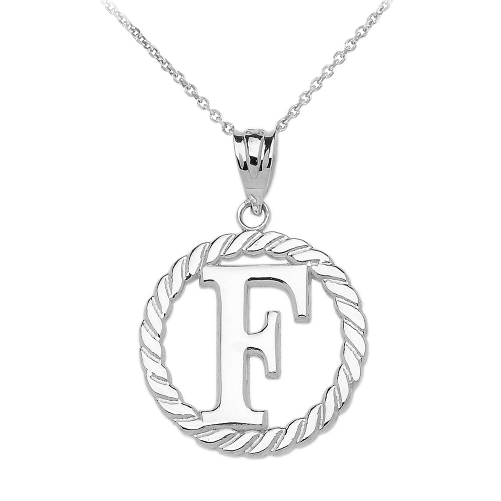 Sterling Silver "A-Z" Initial In Rope Circle Pendant Necklace, view 6