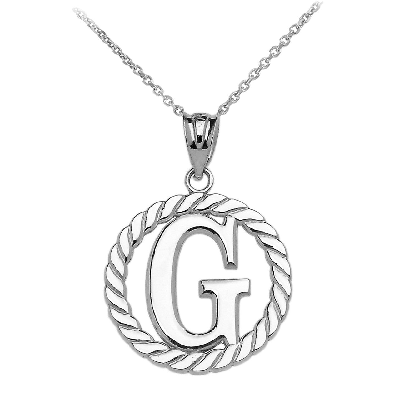 Sterling Silver "A-Z" Initial In Rope Circle Pendant Necklace, view 7