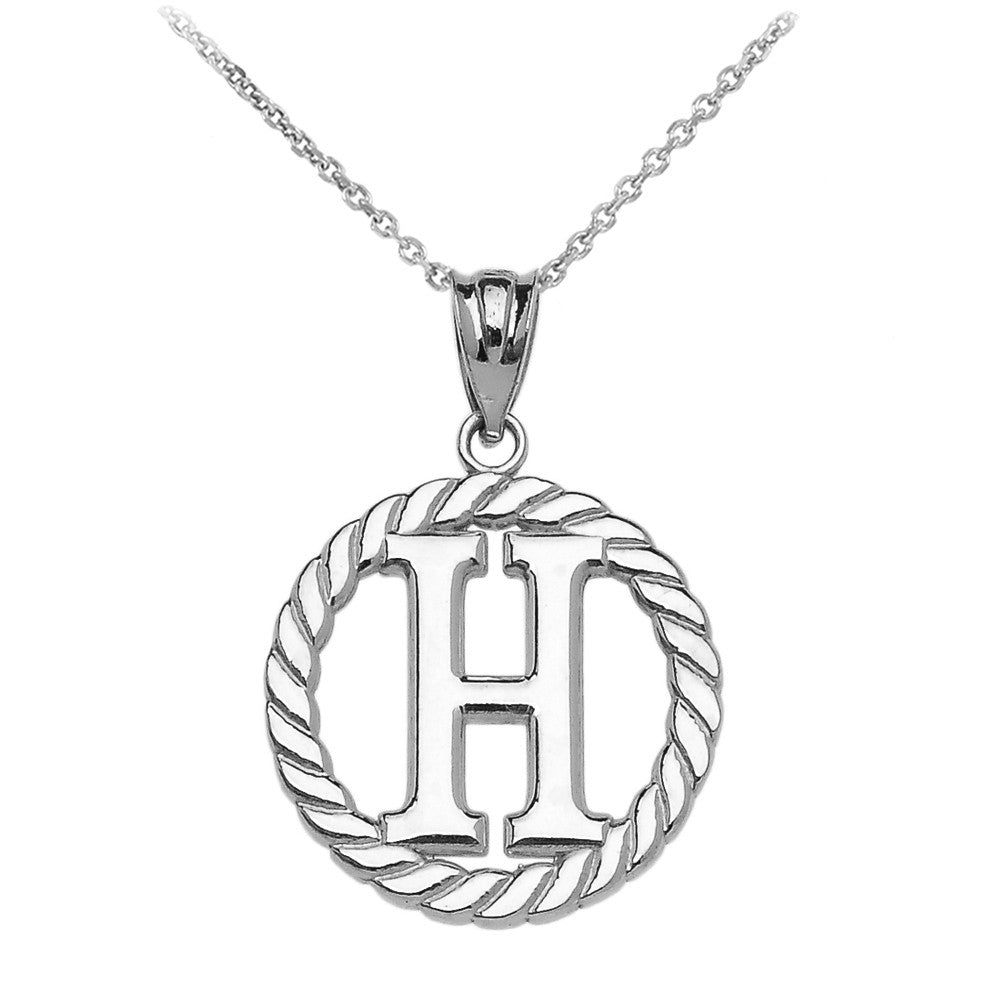 Sterling Silver "A-Z" Initial In Rope Circle Pendant Necklace, view 8