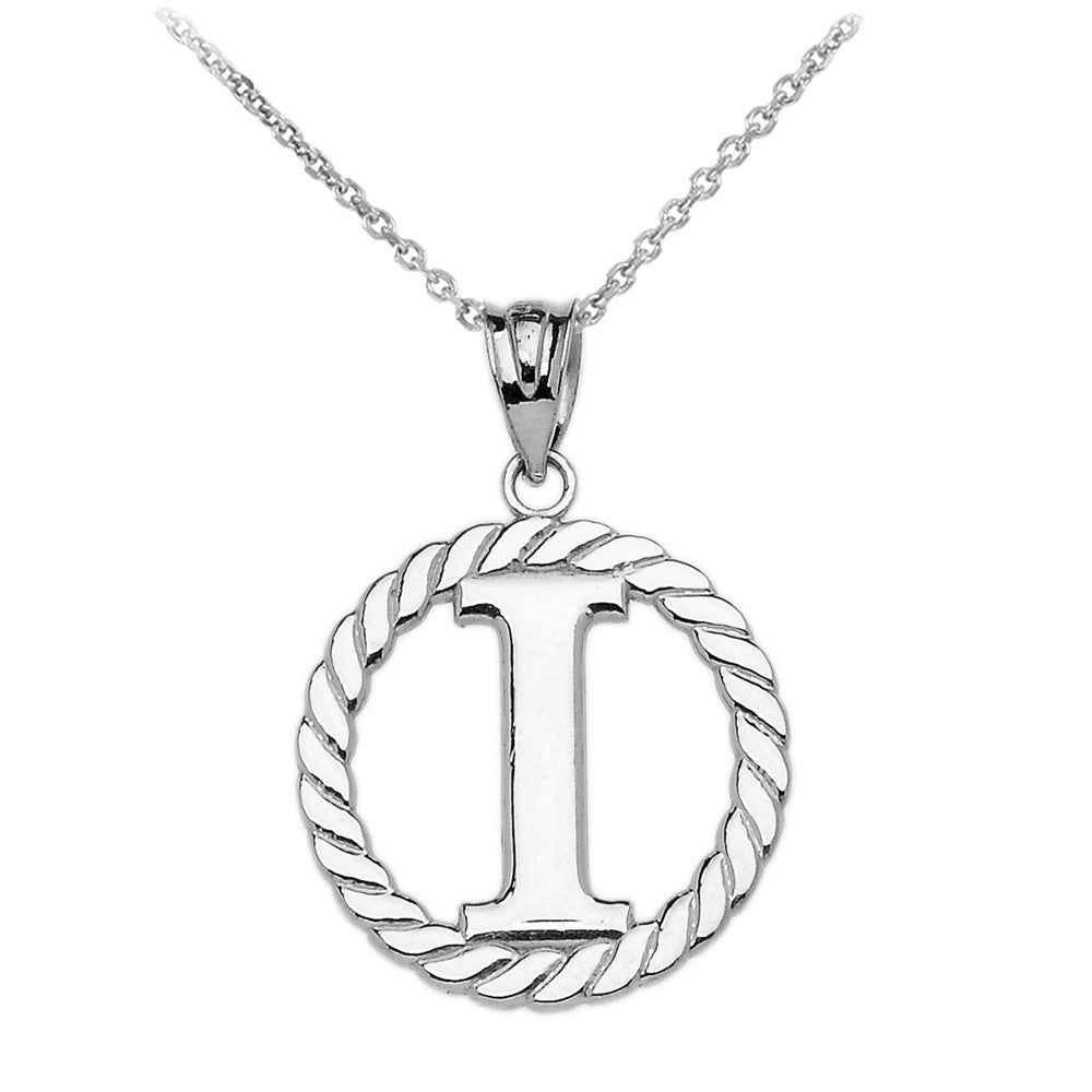 Sterling Silver "A-Z" Initial In Rope Circle Pendant Necklace, view 9