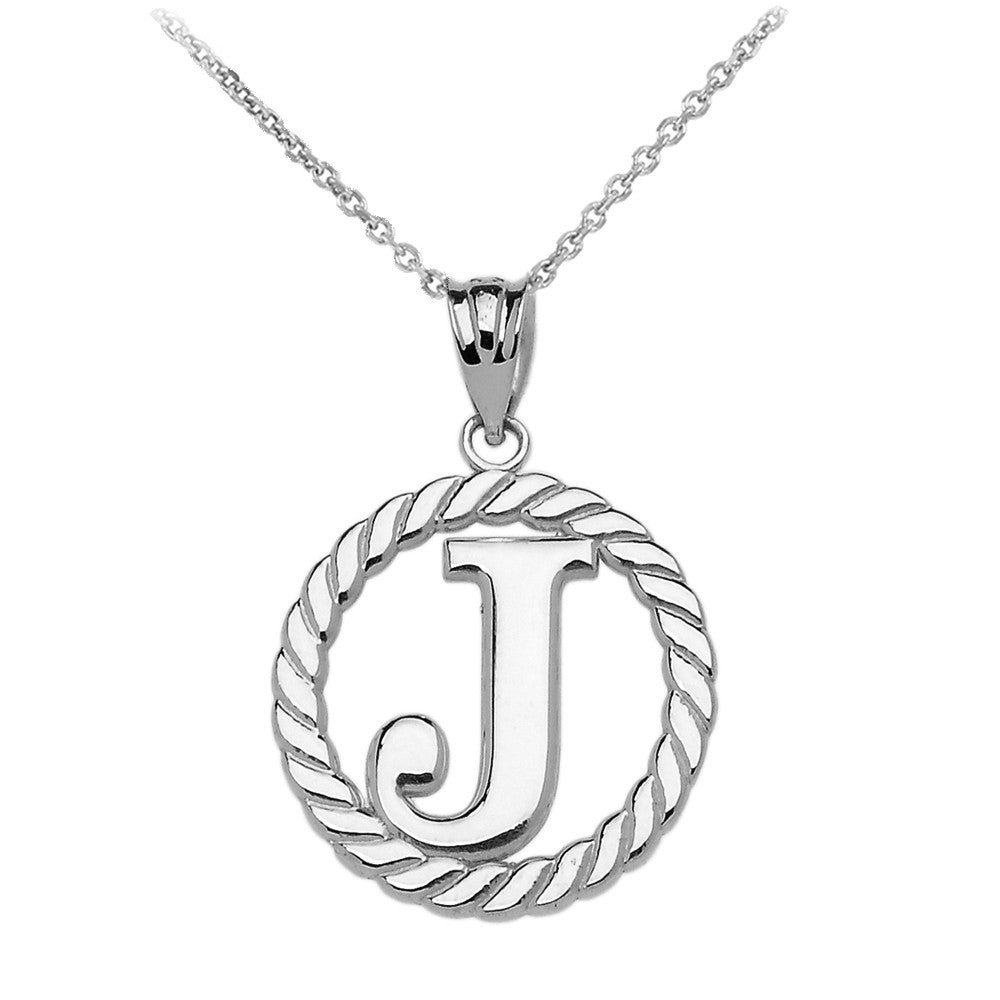 Sterling Silver "A-Z" Initial In Rope Circle Pendant Necklace, view 10