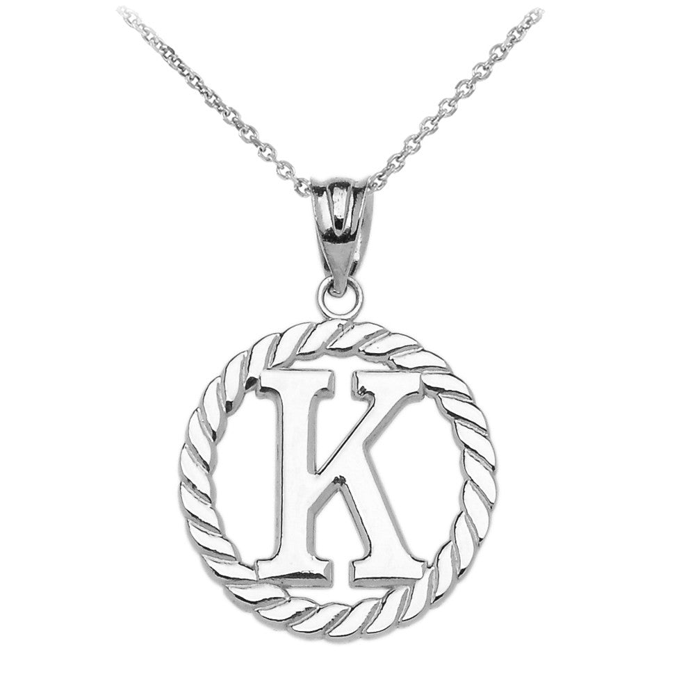 Sterling Silver "A-Z" Initial In Rope Circle Pendant Necklace, view 11
