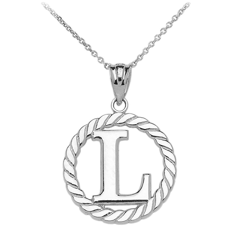 Sterling Silver "A-Z" Initial In Rope Circle Pendant Necklace, view 12