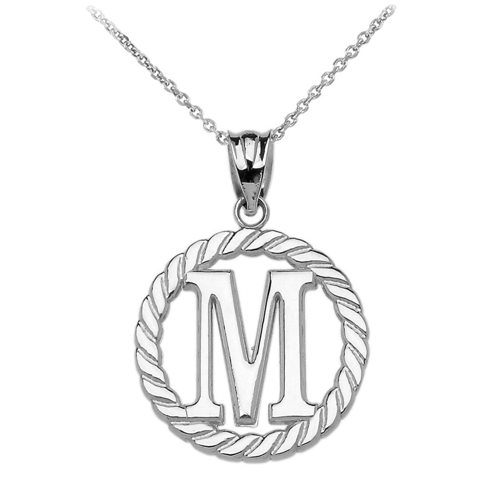 Sterling Silver "A-Z" Initial In Rope Circle Pendant Necklace, view 13