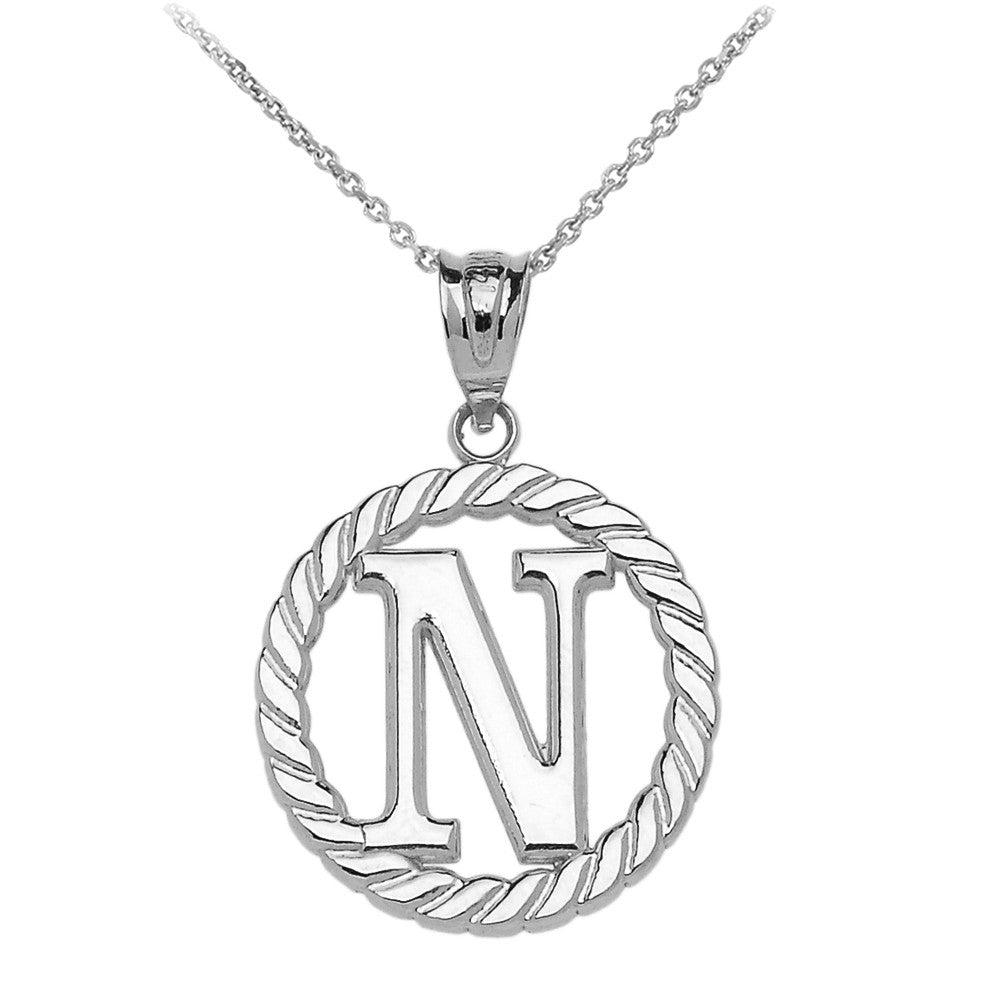 Sterling Silver "A-Z" Initial In Rope Circle Pendant Necklace, view 14