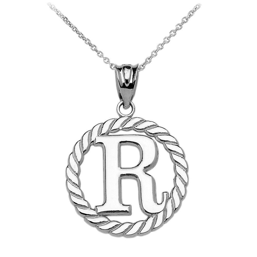 Sterling Silver "A-Z" Initial In Rope Circle Pendant Necklace, view 17
