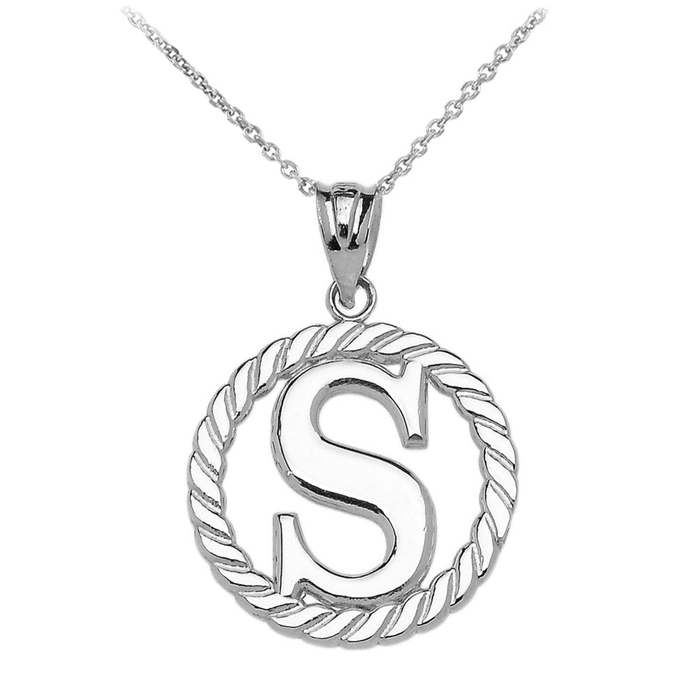 Sterling Silver "A-Z" Initial In Rope Circle Pendant Necklace, view 18