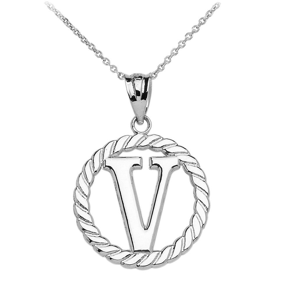 Sterling Silver "A-Z" Initial In Rope Circle Pendant Necklace, view 20