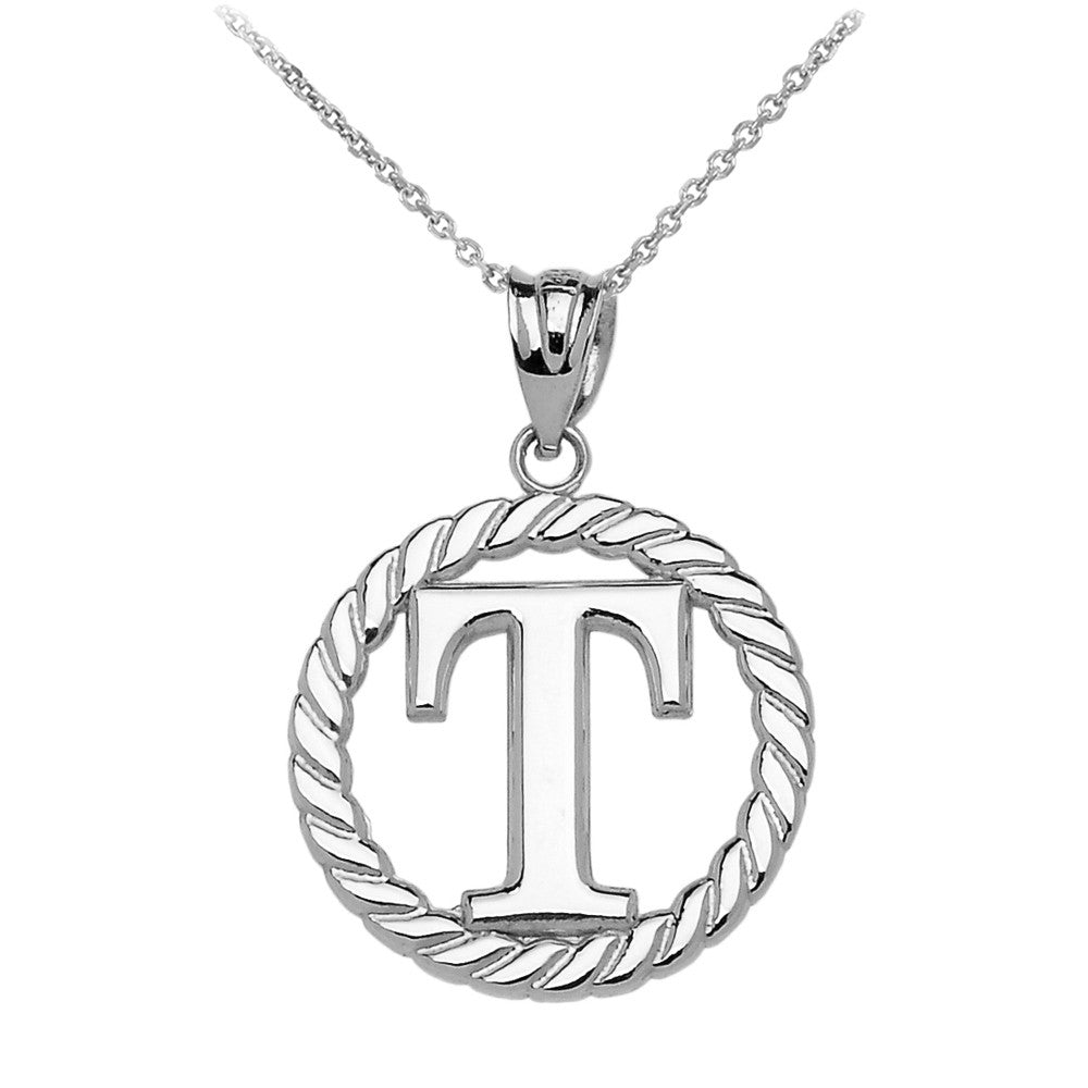 Sterling Silver "A-Z" Initial In Rope Circle Pendant Necklace, view 21
