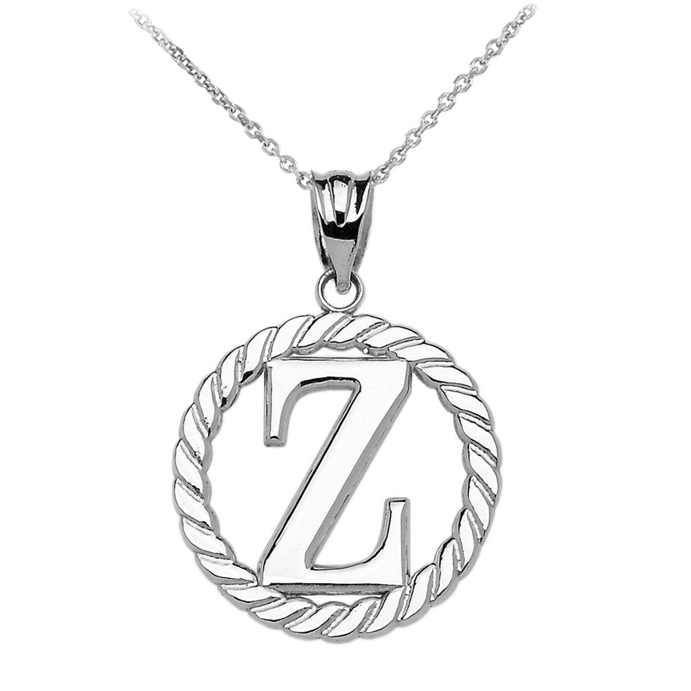 Sterling Silver "A-Z" Initial In Rope Circle Pendant Necklace, view 22