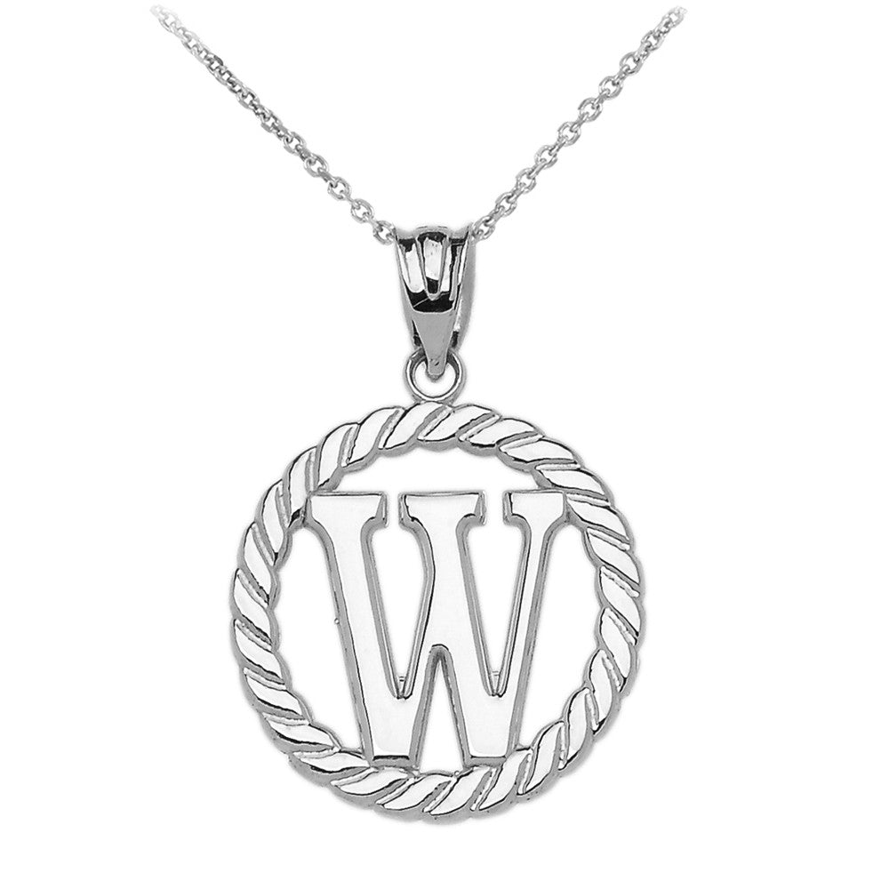 Sterling Silver "A-Z" Initial In Rope Circle Pendant Necklace, view 23