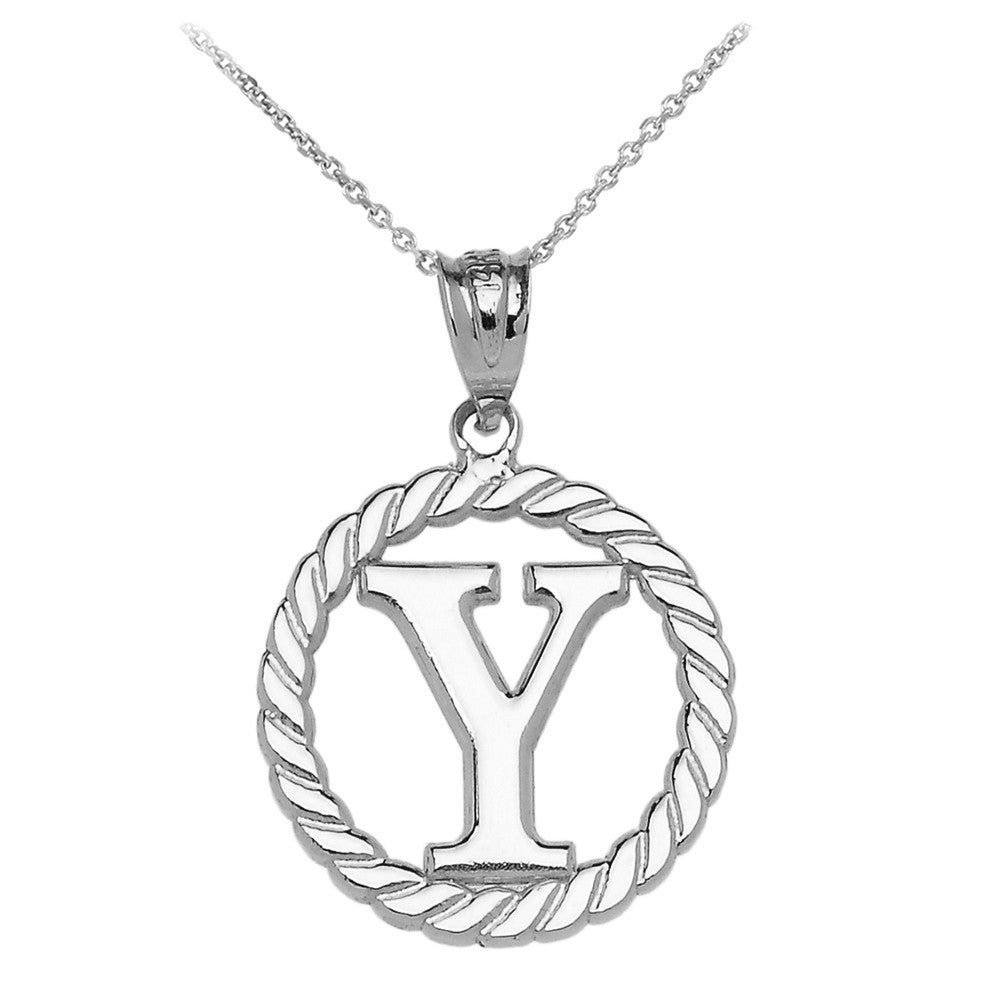 Sterling Silver "A-Z" Initial In Rope Circle Pendant Necklace, view 24