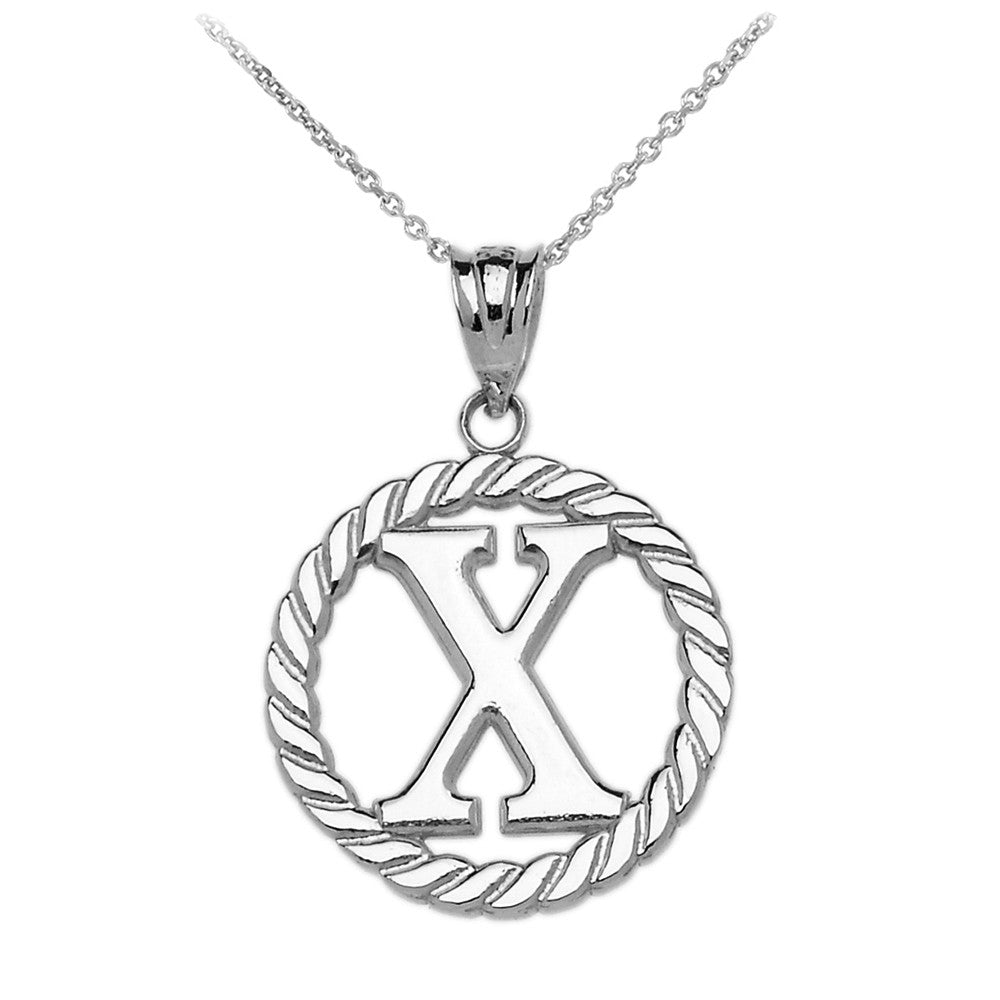 Sterling Silver "A-Z" Initial In Rope Circle Pendant Necklace, view 25