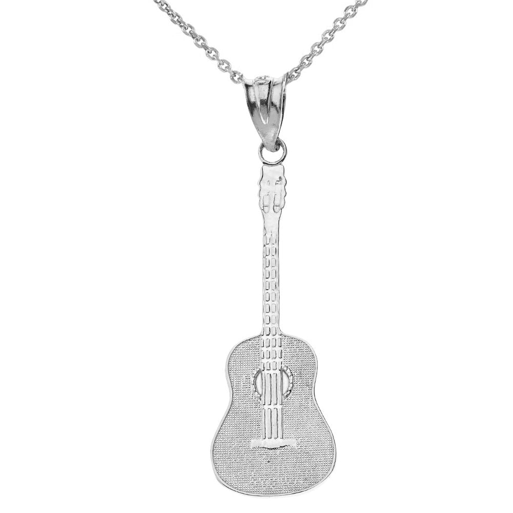 Sterling Silver Acoustic Guitar Music Pendant Necklace