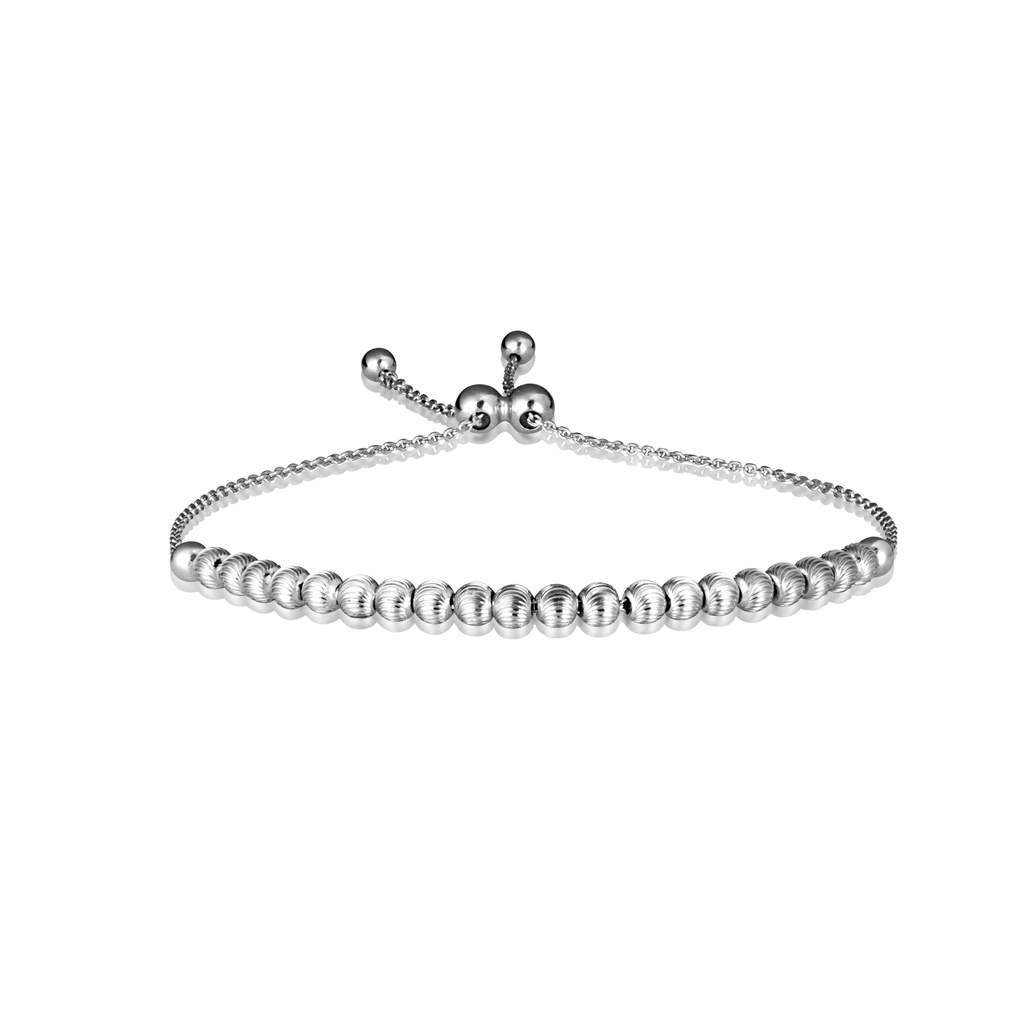 Sterling Silver Adjustable Diamond Cut Beaded Lariat Bracelet