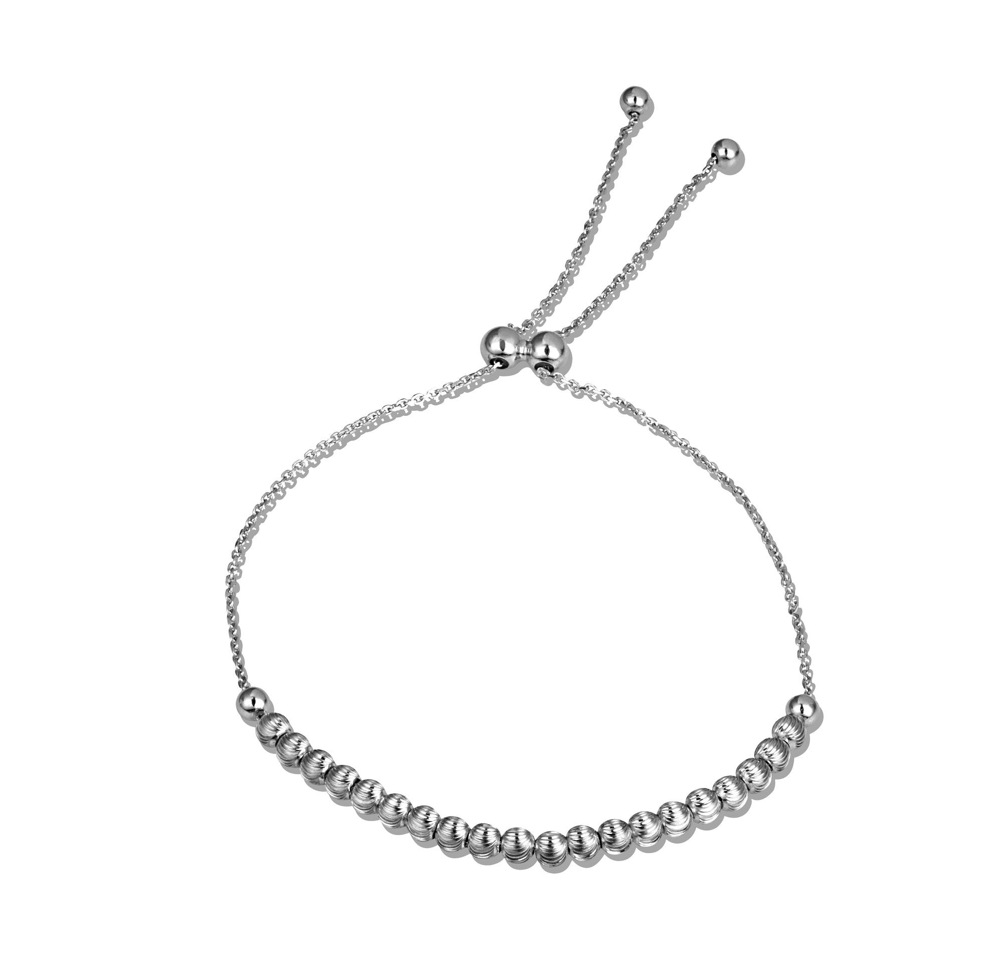 Sterling Silver Adjustable Diamond Cut Beaded Lariat Bracelet, view 2