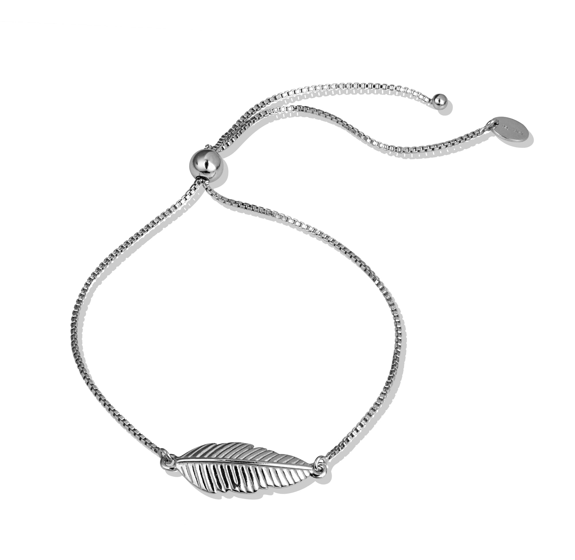 Sterling Silver Adjustable Feather Leaf Beaded Lariat Bracelet