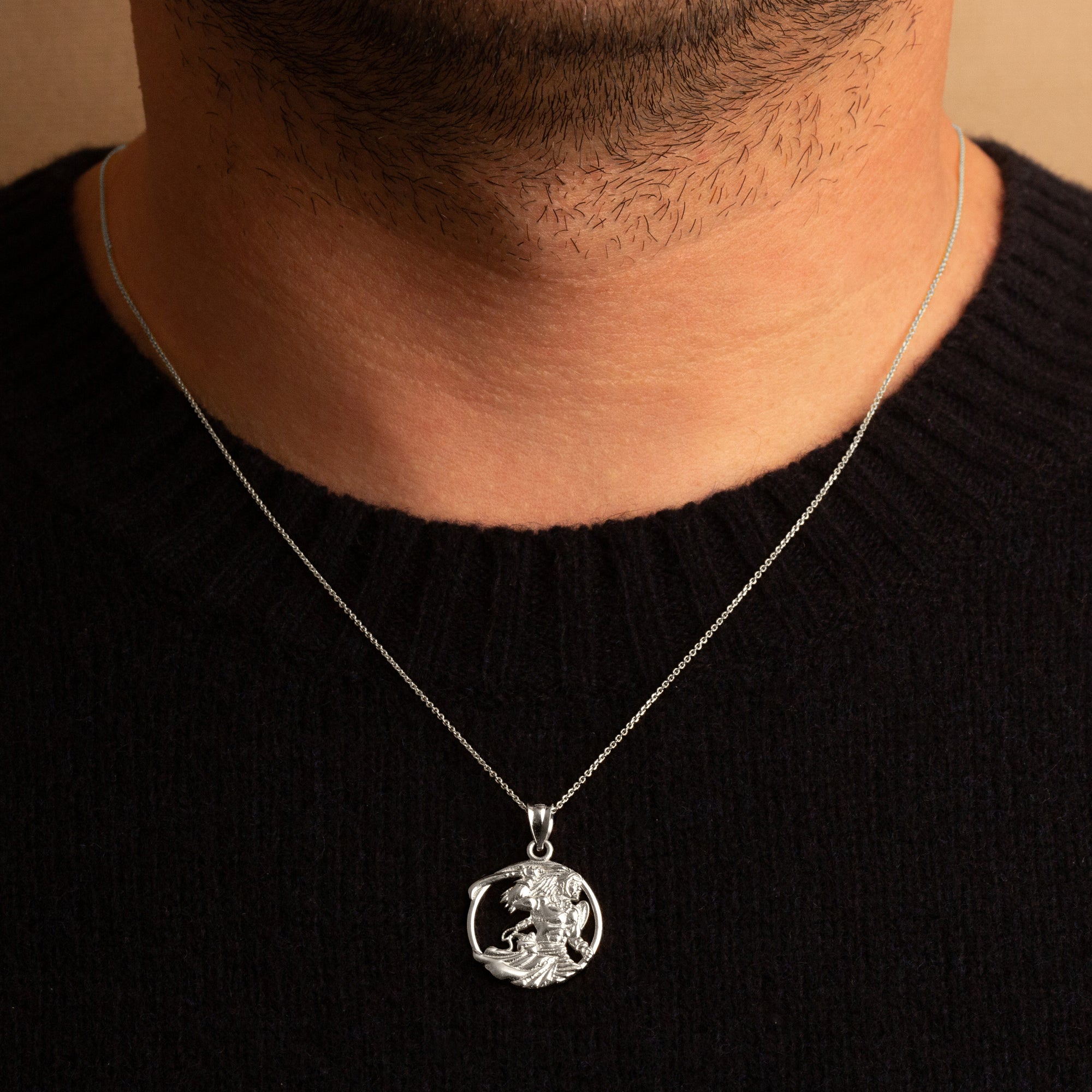 Sterling Silver Afro-Brazilian Deity Ogum Orisha Pendant Necklace, view 2