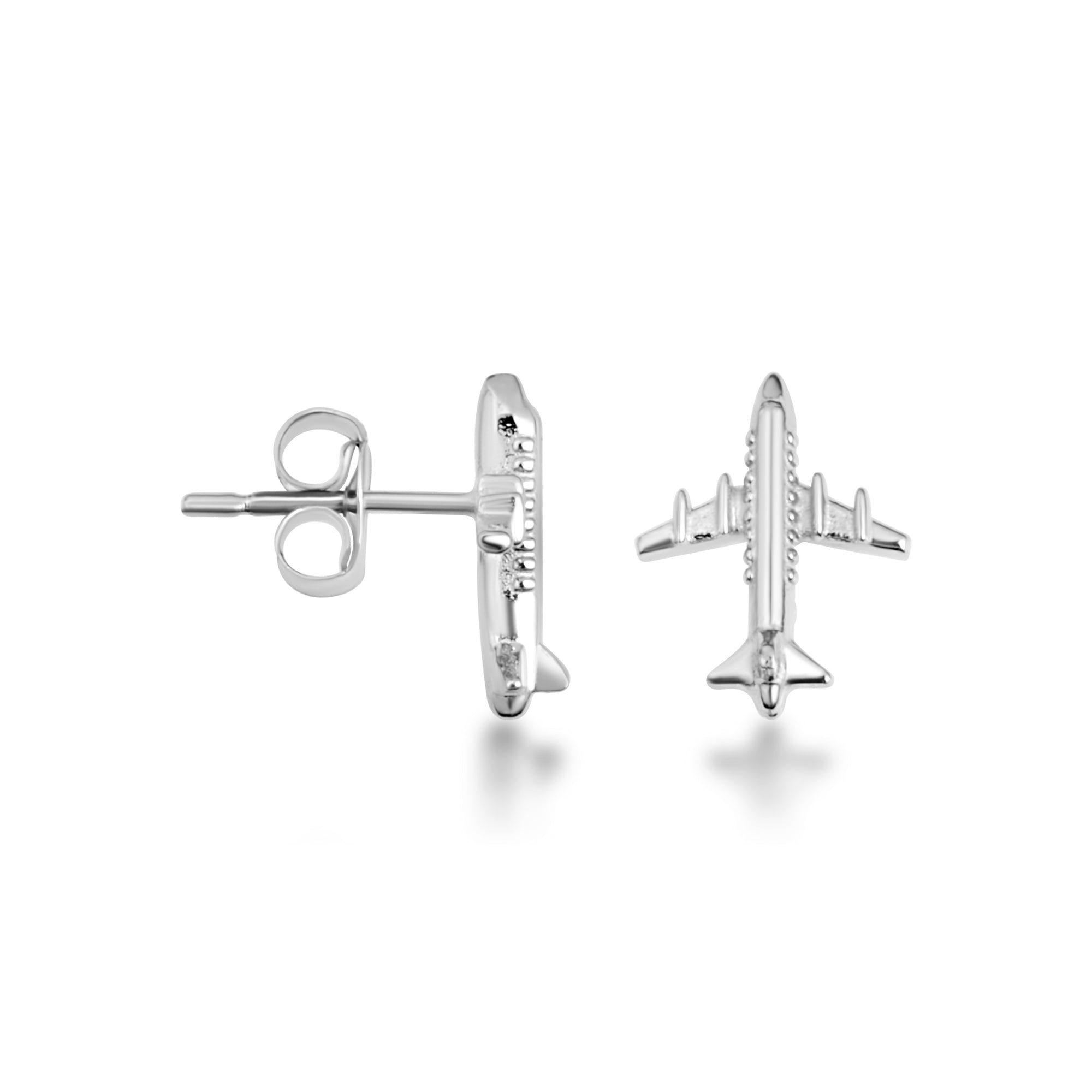 Sterling Silver Airplane Travel Stud Earrings