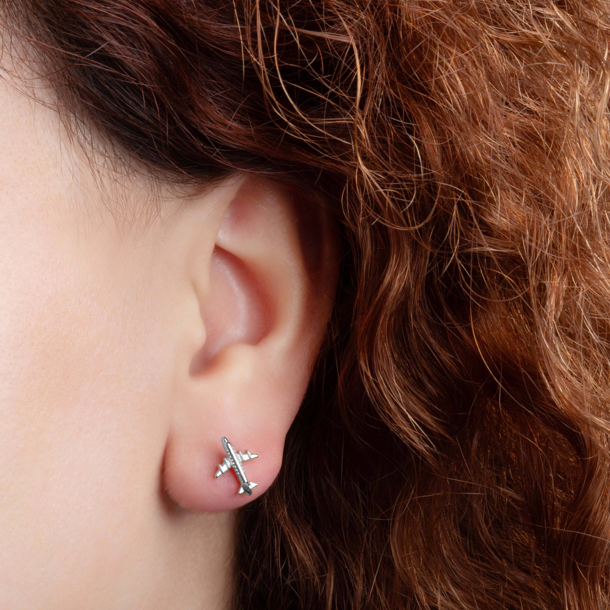 Sterling Silver Airplane Travel Stud Earrings, view 2