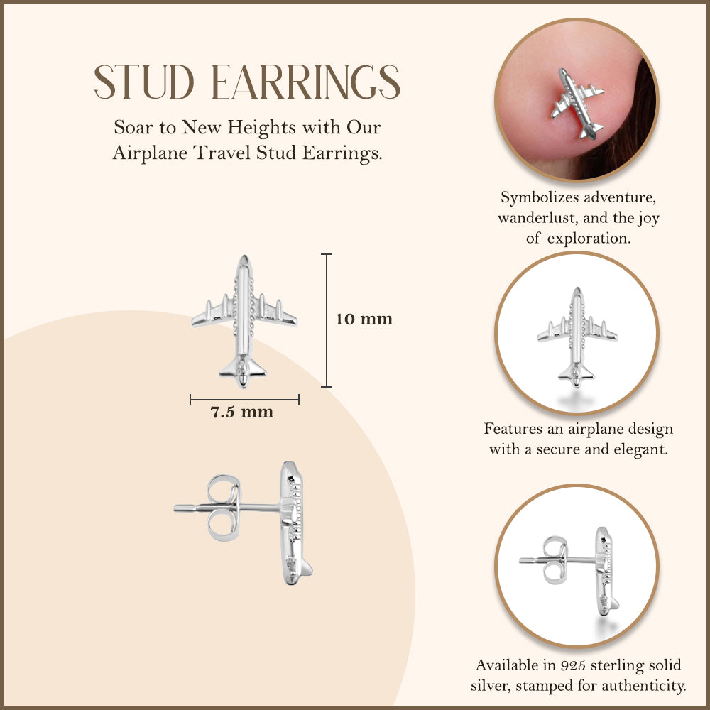 Sterling Silver Airplane Travel Stud Earrings, view 3