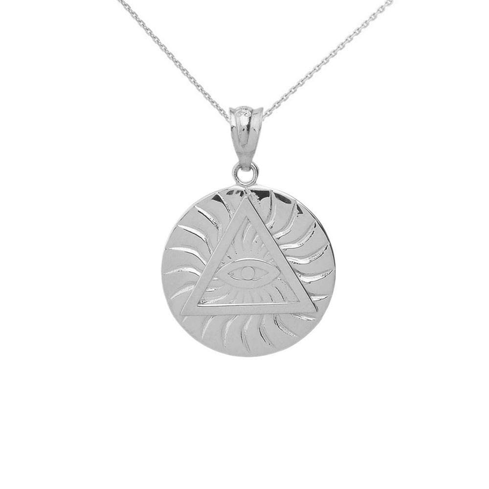 Sterling Silver All Seeing Eye of Providence Sun Pyramid Illuminati Pendant Necklace