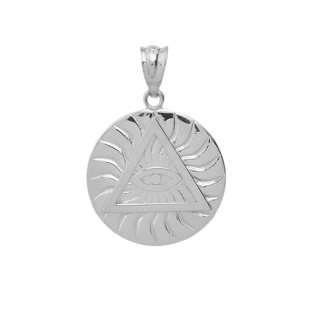 Sterling Silver All Seeing Eye of Providence Sun Pyramid Illuminati Pendant Necklace, view 2